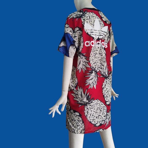 Adidas x FARM Rio Tropical Leaf Pineapple Print Tee Shirt Dress Trefoil Logo L - Picture 4 of 11